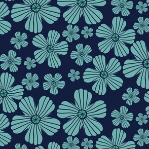 Flower Toss Posey-Navy and Teals Palette-Large Scale