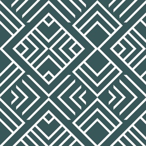 Geometric Garden Tiles on Dark Blue Teal