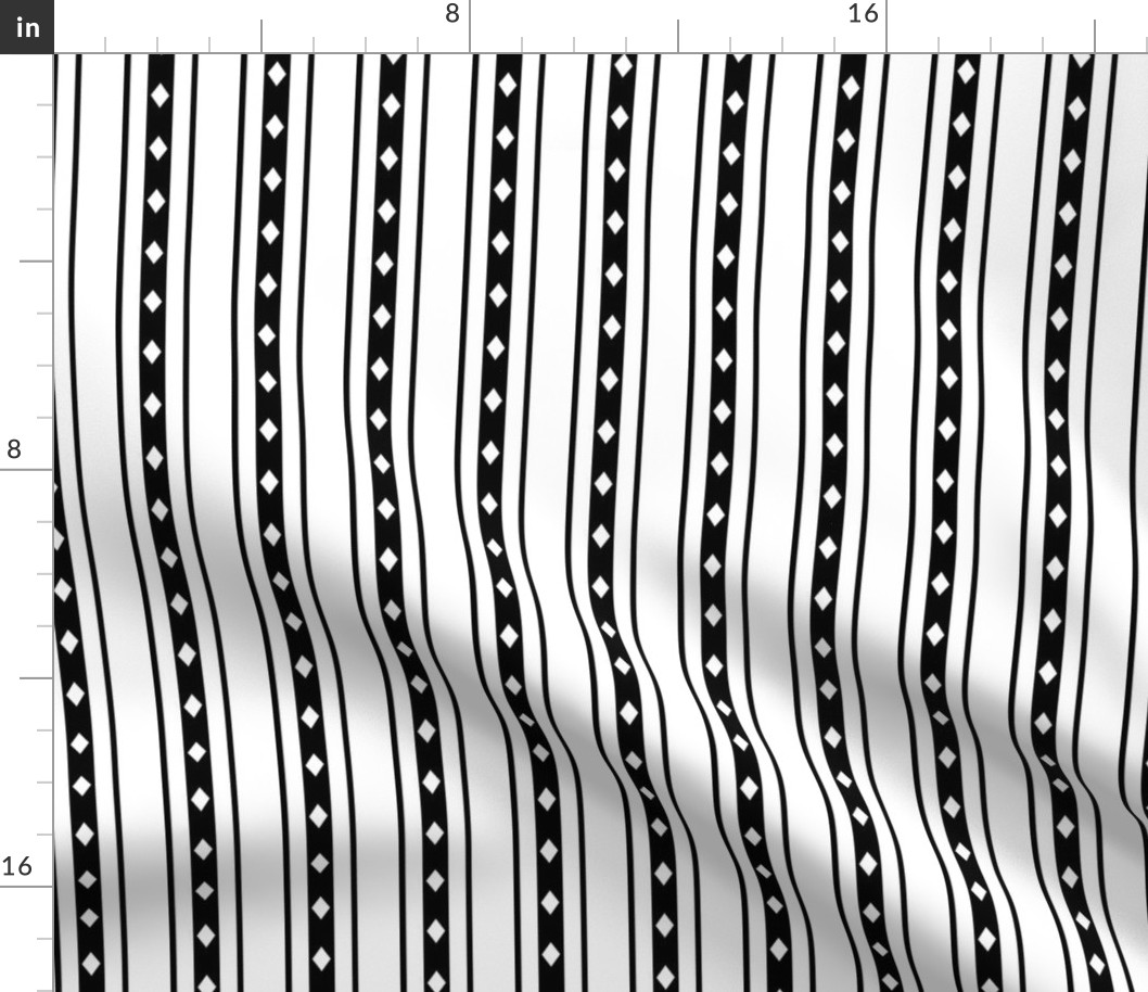 Black Harlequin Diamond Mattress Ticking Bed Stripe on White