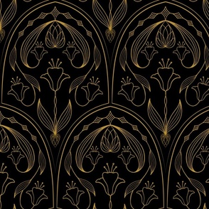 Art Nouveau Golden lily Large Scale Wallpaper or Fabric
