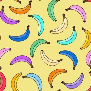 Rainbow bananas on yellow
