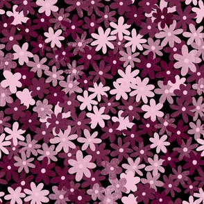 Simple Daisy Field - Plum Red - Medium Scale