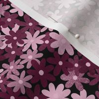 Simple Daisy Field - Plum Red - Small Scale