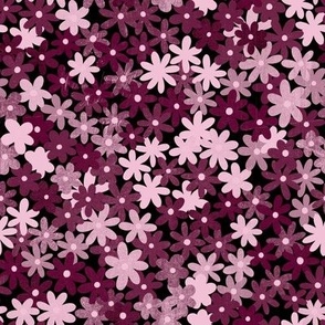 Simple Daisy Field - Plum Red - Small Scale