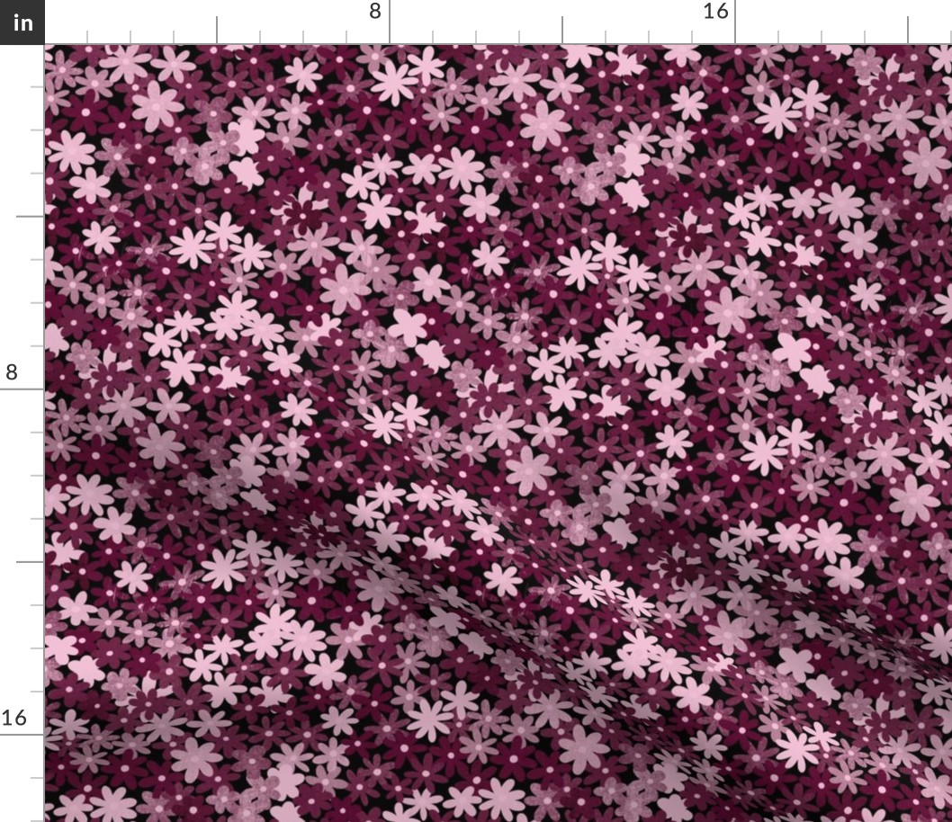 Simple Daisy Field - Plum Red - Small Scale