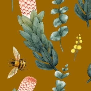 Protea and Wattle Yellow Robin Bees Toffee // large