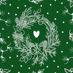 Christmas wreath on a green background 
