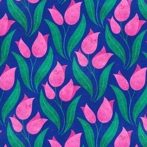 Hot Pink Tulips | Blue Background