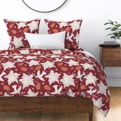 Christmas Doves and Poinsettia Floral - Red & White - Extra Large Scale