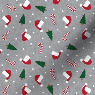 Christmas Holiday Toss - christmas tree, candy canes, Santa hat - grey - C22