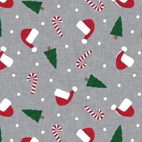 Christmas Holiday Toss - christmas tree, candy canes, Santa hat - grey - C22