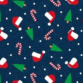 Christmas Holiday Toss - christmas tree, candy canes, Santa hat - navy - C22