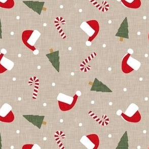 Christmas Holiday Toss - christmas tree, candy canes, Santa hat - khaki - C22