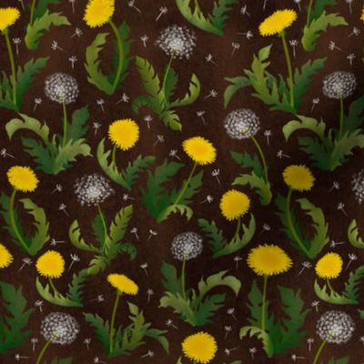 Dancing Dandelions on Dark Brown by ArtfulFreddy (small scale)
