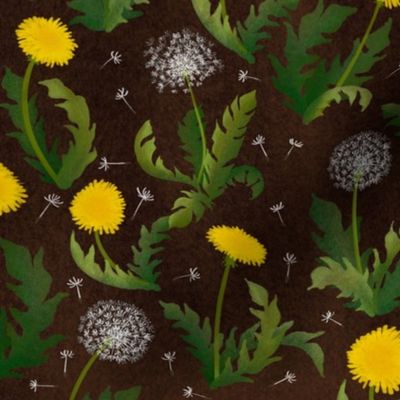 Dancing Dandelions on Dark Brown by ArtfulFreddy