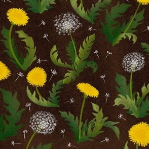 Dancing Dandelions on Dark Brown by ArtfulFreddy