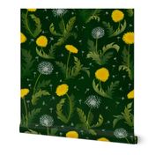 Dandelion Dance on Dark Green by Artfulfreddy