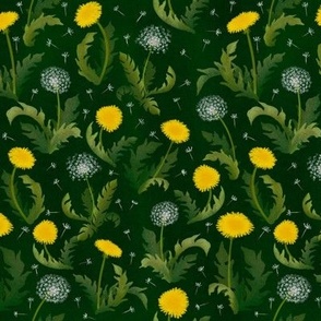 Dancing Dandelions on Dark Green by ArtfulFreddy (small scale)