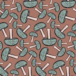 Blue Brown Mushroom Pattern