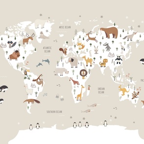 World map with animals panel