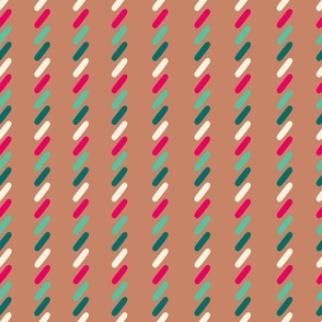 Large Red, Mint, Teal, and White Vertical Christmas Sprinkle Stripes on Kraft Brown