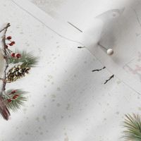 Winter Christmas Garden Birds with Evergreens on White 