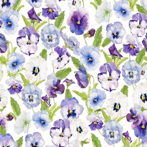 18" a colorful summer hand drawn panies meadow  - nostalgic pansies perfect for kidsroom wallpaper, kids room, kids decor, home decor on white