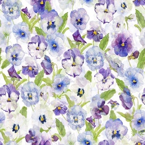 18" a colorful summer hand drawn panies meadow  - nostalgic pansies perfect for kidsroom wallpaper, kids room, kids decor, home decor on white double layer