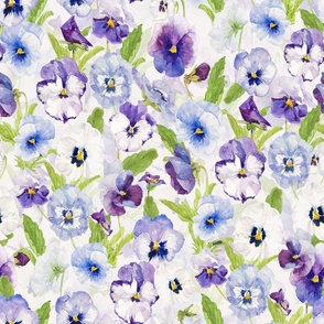 18" a colorful summer hand drawn panies meadow  - nostalgic pansies perfect for kidsroom wallpaper, kids room, kids decor, home decor on off white double layer