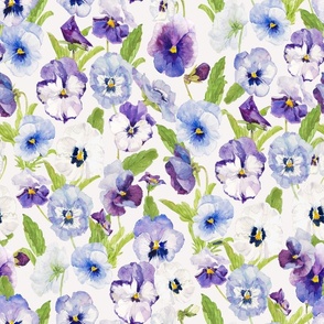 18" a colorful summer hand drawn panies meadow  - nostalgic pansies perfect for kidsroom wallpaper, kids room, kids decor, home decor on off white