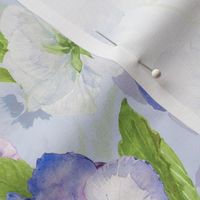 a colorful summer hand drawn panies meadow  - nostalgic pansies perfect for kidsroom wallpaper, kids room, kids decor, home decor on  light blue double layer