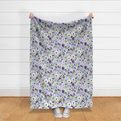 a colorful summer hand drawn panies meadow  - nostalgic pansies perfect for kidsroom wallpaper, kids room, kids decor, home decor on  light blue double layer