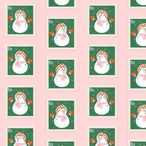 Retro Holiday Snow Lady Stamp on pink