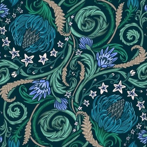 Coneflower Floral // teal & green // large scale // 12"