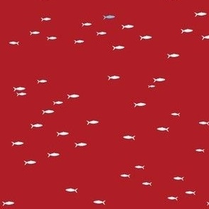 Fish, white on red, tiny