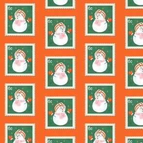 Retro Holiday Snow Lady Stamp on red