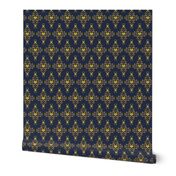 Royal ornament golden yellow damask on navy blue (small)