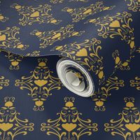 Royal ornament golden yellow damask on navy blue (small)