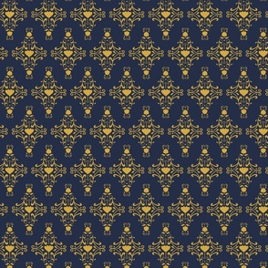 Royal ornament golden yellow damask on navy blue (small)