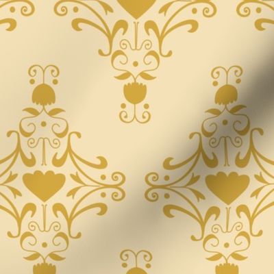 Royal ornament golden yellow damask on beige (large)