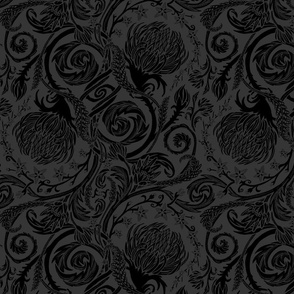 Coneflower Floral // black & grey  // large scale // 12"