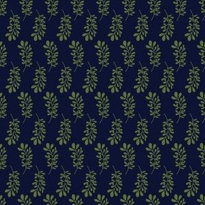 Green Leaves on Navy Autumn Floral Collection
