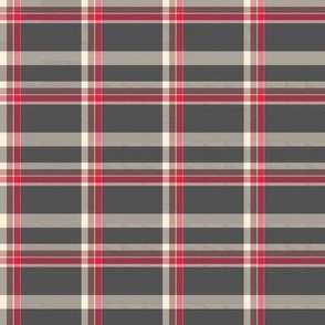 Charcoal, Cream & Red Striped plaid 45