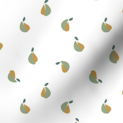 Abstract Sage Green and Tan Pears on White Background