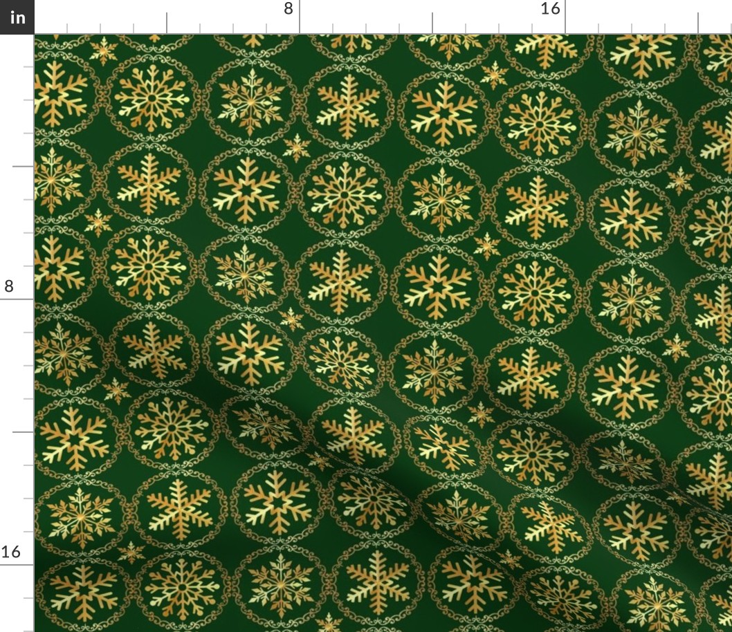 Green and gold snowflake pattern 