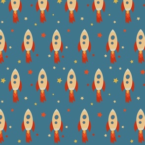 Retro Space Rockets on Blue