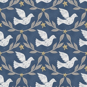 Christmas Doves in Navy Blue - Large Scale