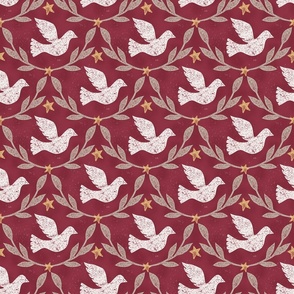 Christmas Doves in Deep Red - Medium Scale