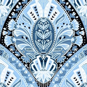 Art Nouveau  Floral Flourish - blue,  normal scale