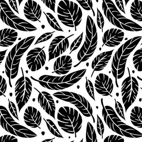 Tropical Leaves in Classic Black on White - Medium Scale - Jungle Forest Plants 